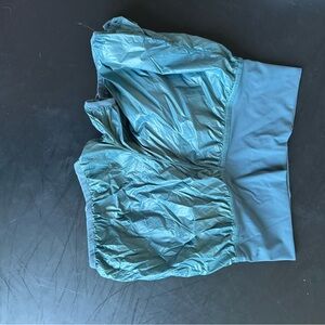 Teal trash bag shorts